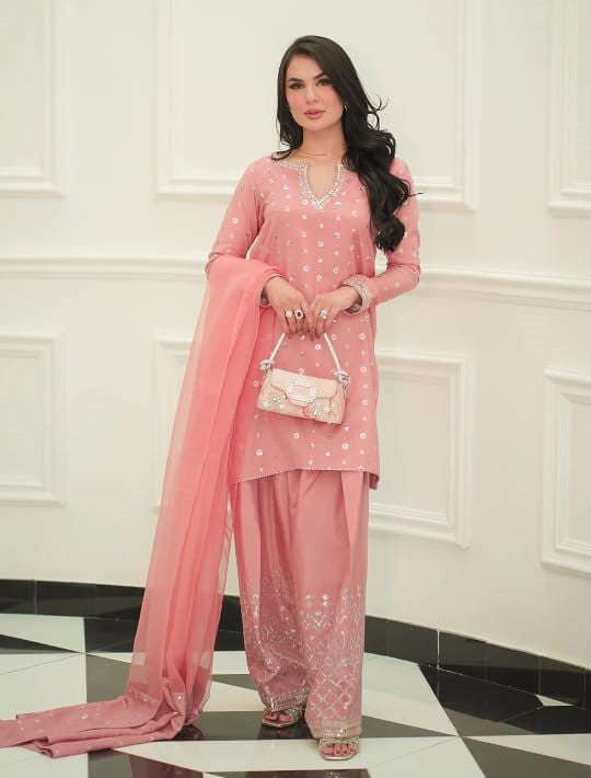 Crafted in premium embroidered raw silk | 3 PC STITCHED by Miryaan Store