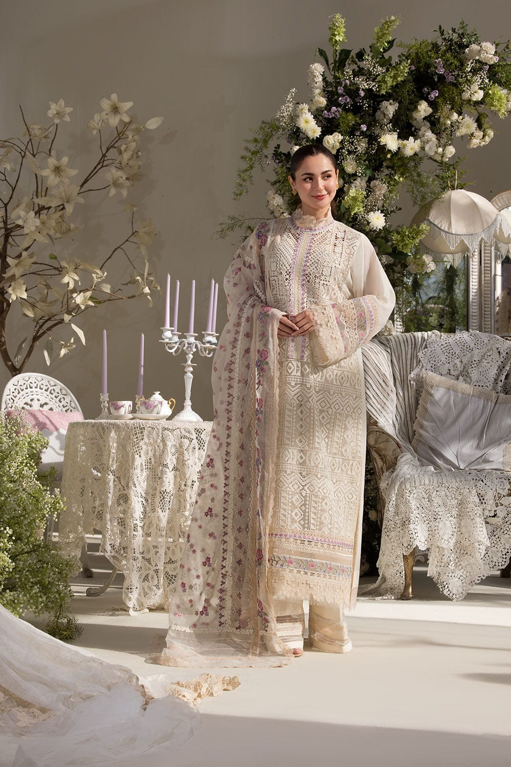 3-piece embroidery lawn suit with crafted dupatta by Miryaan Store