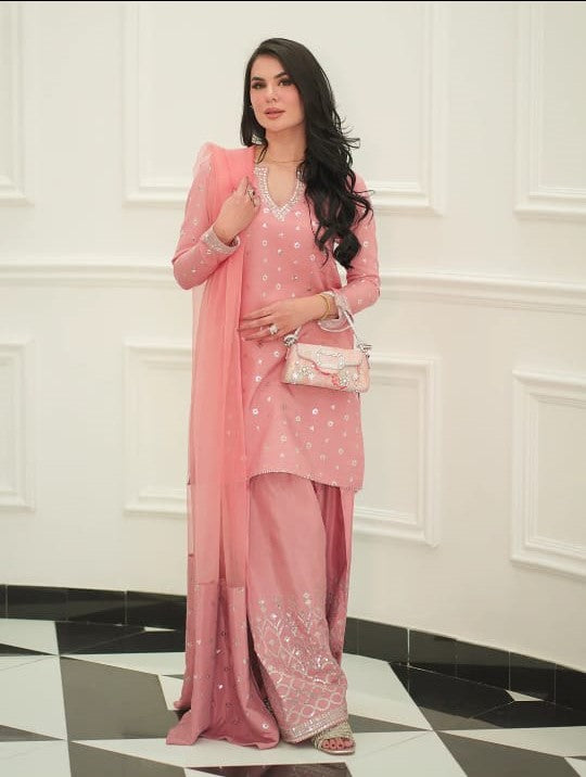 Crafted in premium embroidered raw silk | 3 PC STITCHED by Miryaan Store