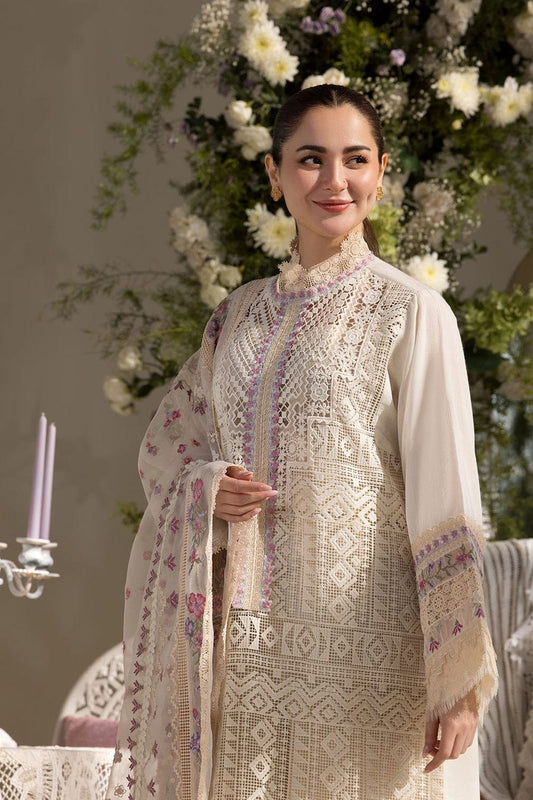 3-piece embroidery lawn suit with crafted dupatta by Miryaan Store