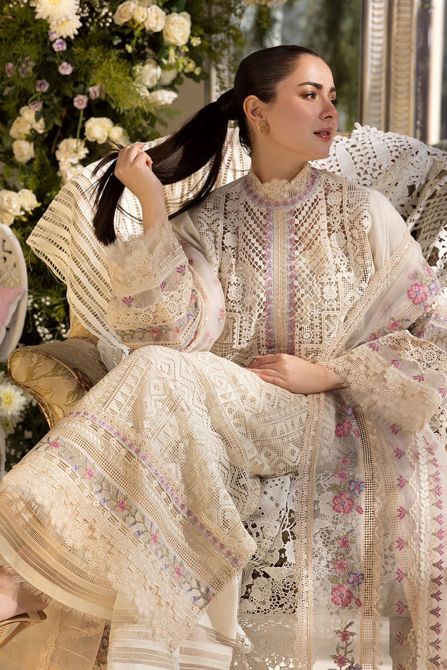 3-piece embroidery lawn suit with crafted dupatta by Miryaan Store