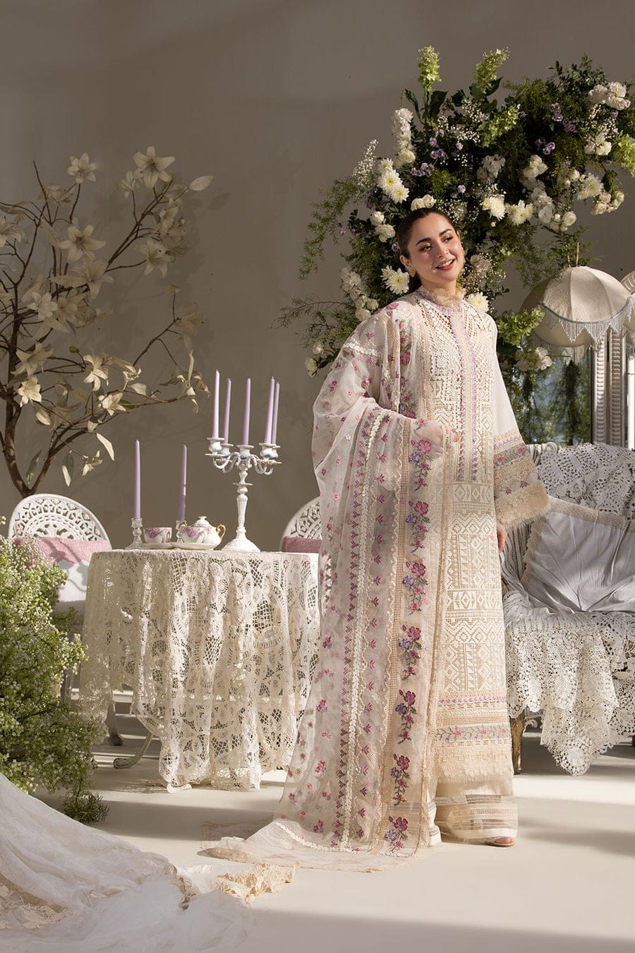 3-piece embroidery lawn suit with crafted dupatta by Miryaan Store